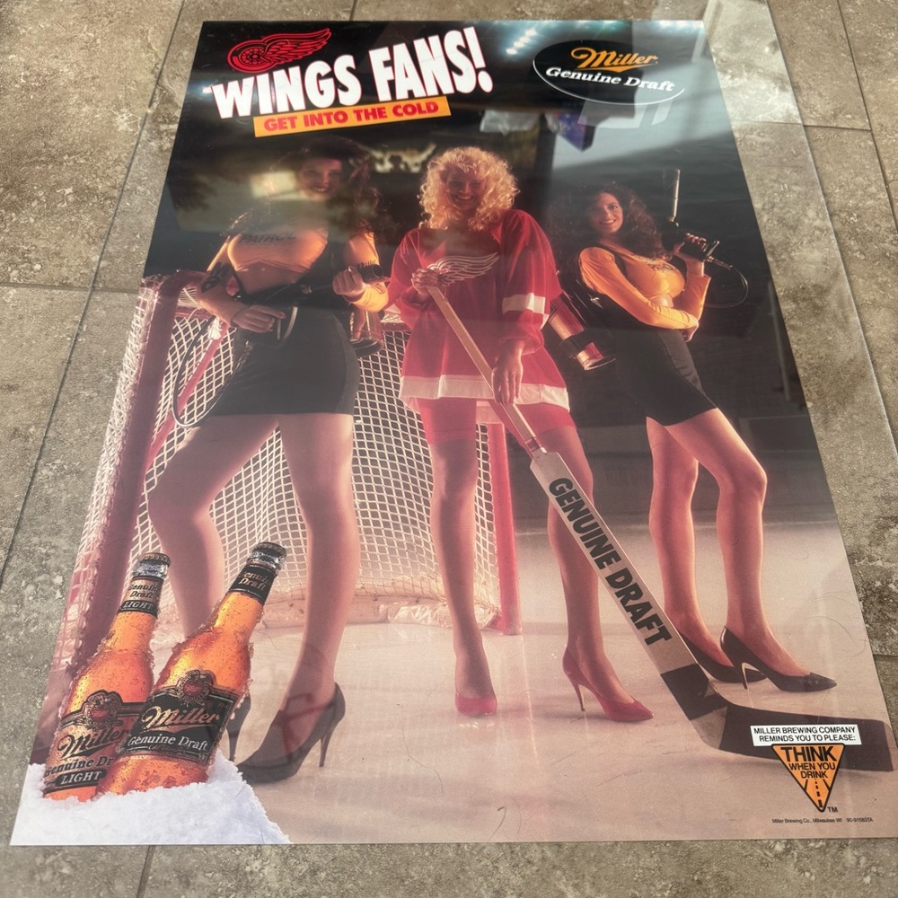 Miller Genuine‎ Draft Detroit Red Wings Poster 1990 Get Into the Cold